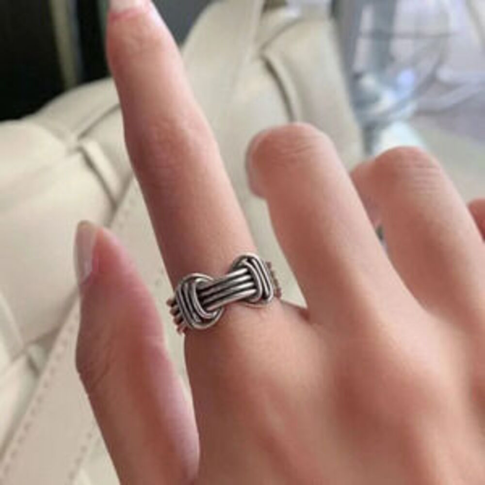 Minimalist 925 Sterling Silver Buckle Belt Ring Silver Vintage Geometric Ring